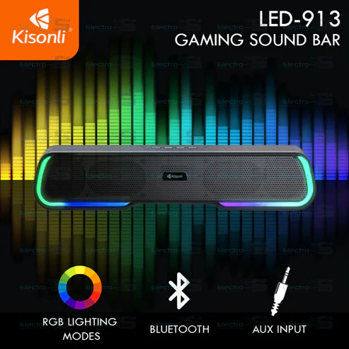Kisonli LED-913 Portable Rechargeable Battery Powered Soundbar bluetooth gaming colorful light speaker with RGB light (Black)