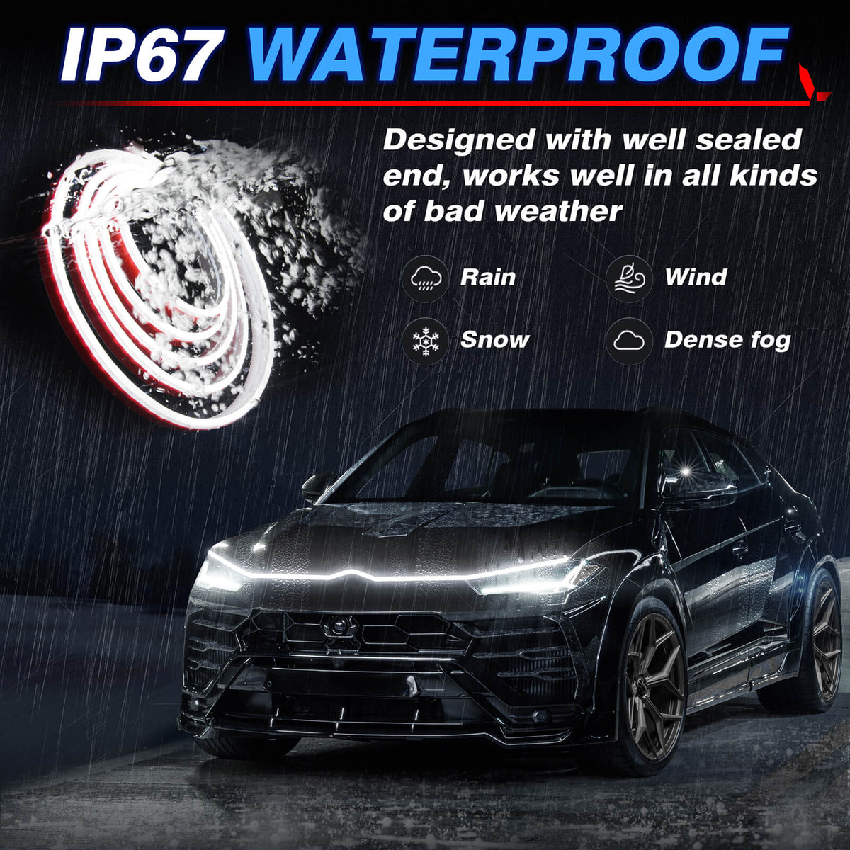 Car Hood Light Strip, Flexible Exterior Car LED Strip Lights Waterproof (Crystal Blue)