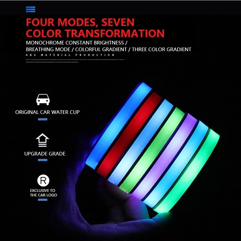 Car LED Light Cup Mat – 7 Color Atmosphere Pad
