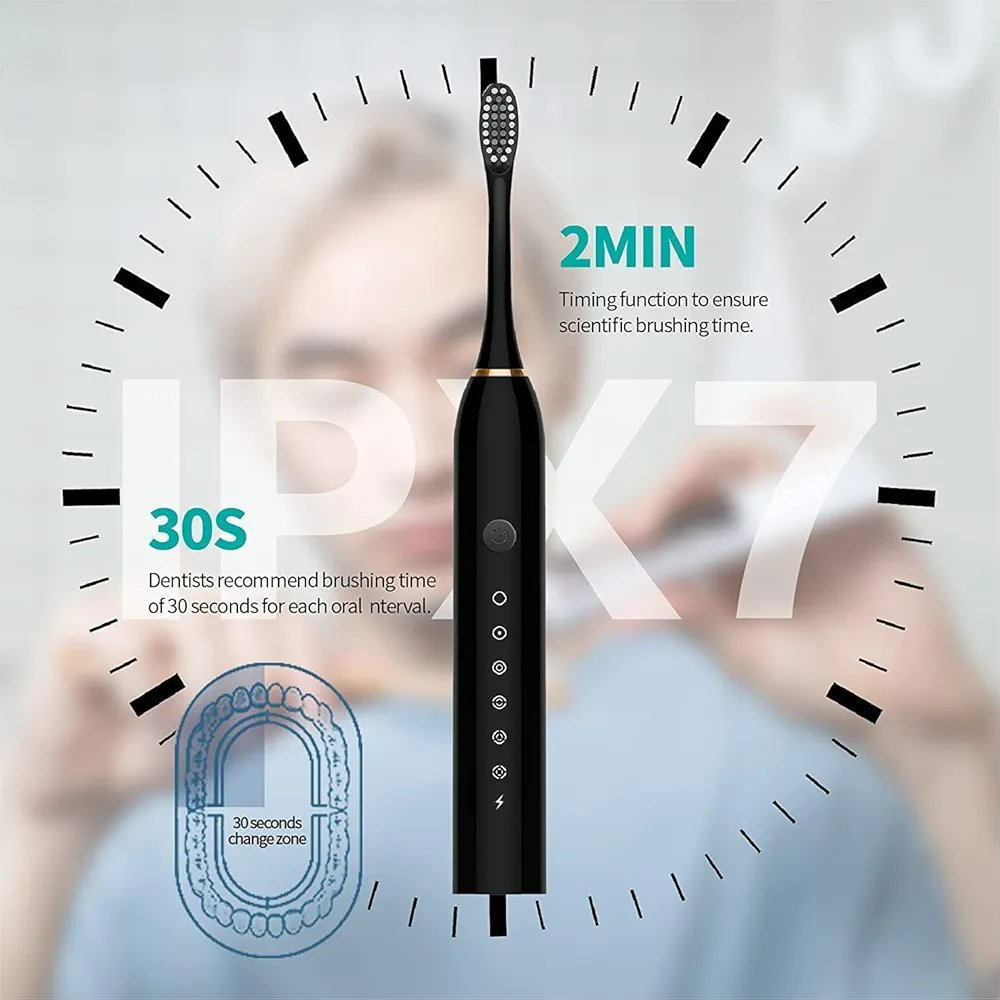 Sonic Electric Toothbrush, USB Rechargeable with 4 Brush Heads & 6 Modes | IPX7 Waterproof for Adults and Kids