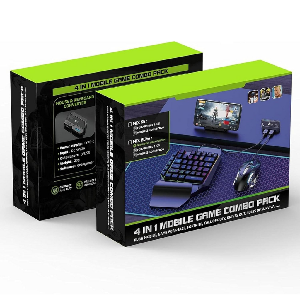OEM 4-IN-1 Mobile Gaming Combo: Keyboard, Mouse, Converter, Stand