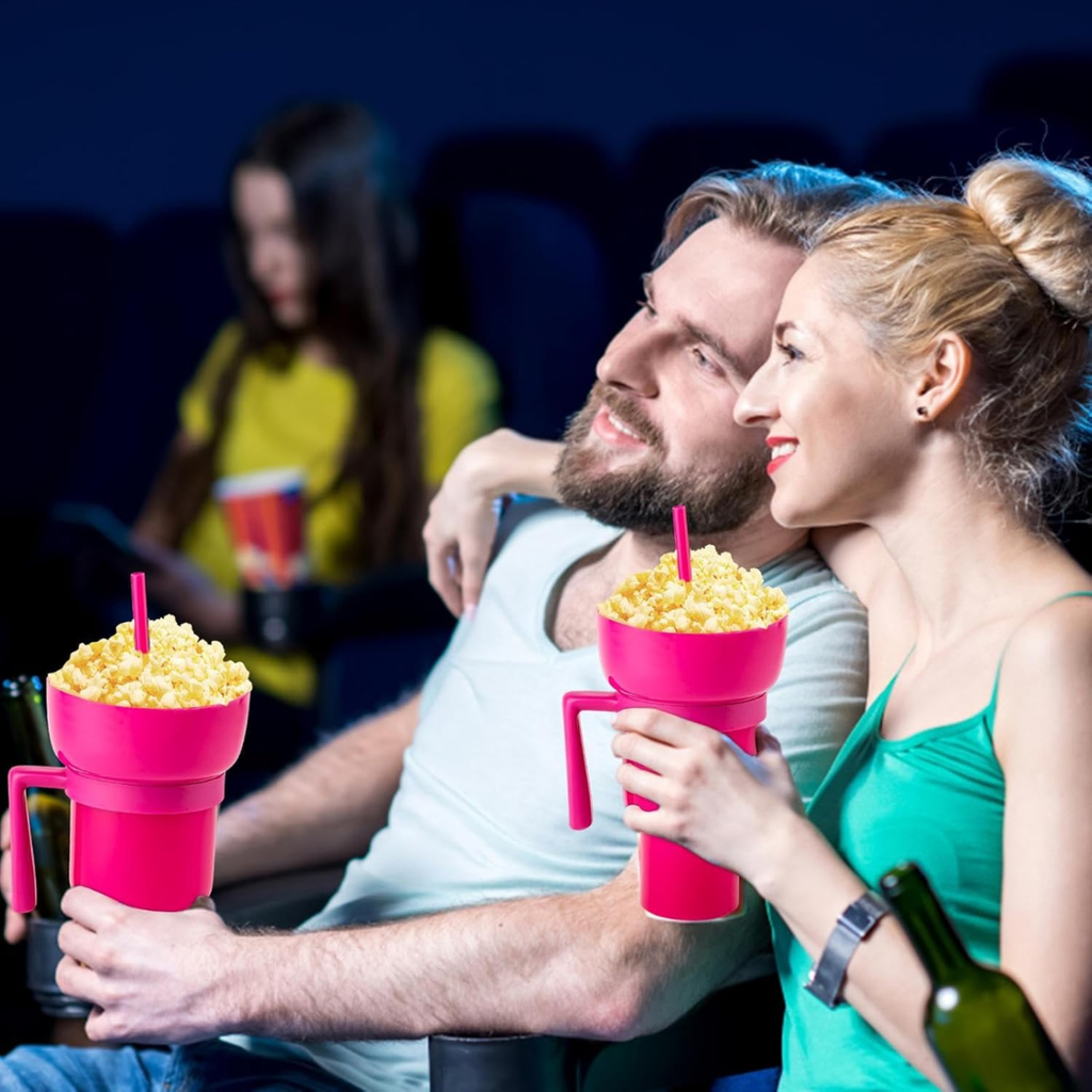 2 in 1 Snack Cup Bowl Combo with Straw | 32oz Stadium Tumbler with Snack Bowl