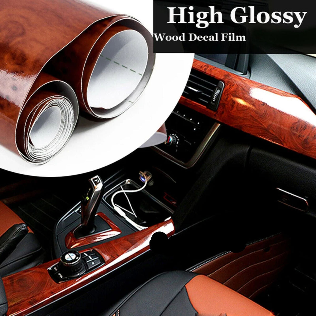 High Gloss Car Sticker Waterproof Car Interior Adhesive Wood Grain Film carbon fiber roll