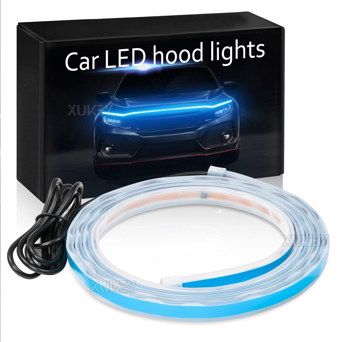 Car Hood Light Strip, Flexible Exterior Car LED Strip Lights Waterproof (Crystal Blue)