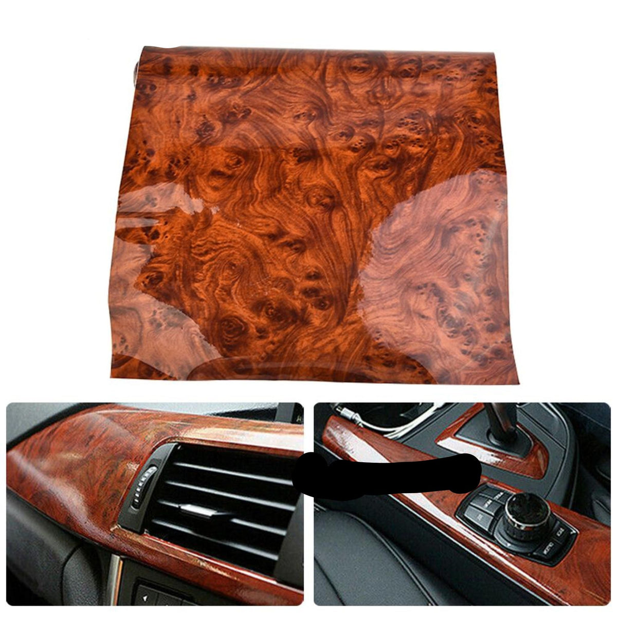 High Gloss Car Sticker Waterproof Car Interior Adhesive Wood Grain Film carbon fiber roll