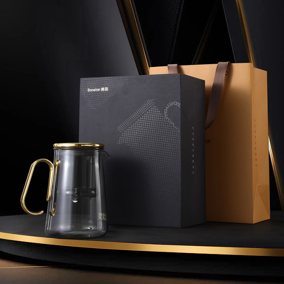 Luxury Large Glass Tea cup pot with One-Click Filter