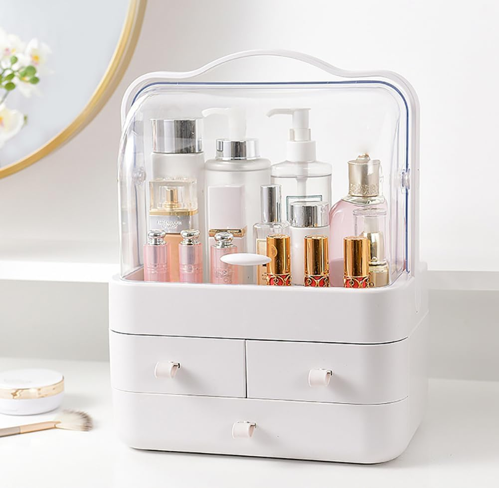 Dustproof Makeup Organizer with 3 Drawers – Waterproof Cosmetic Storage Box
