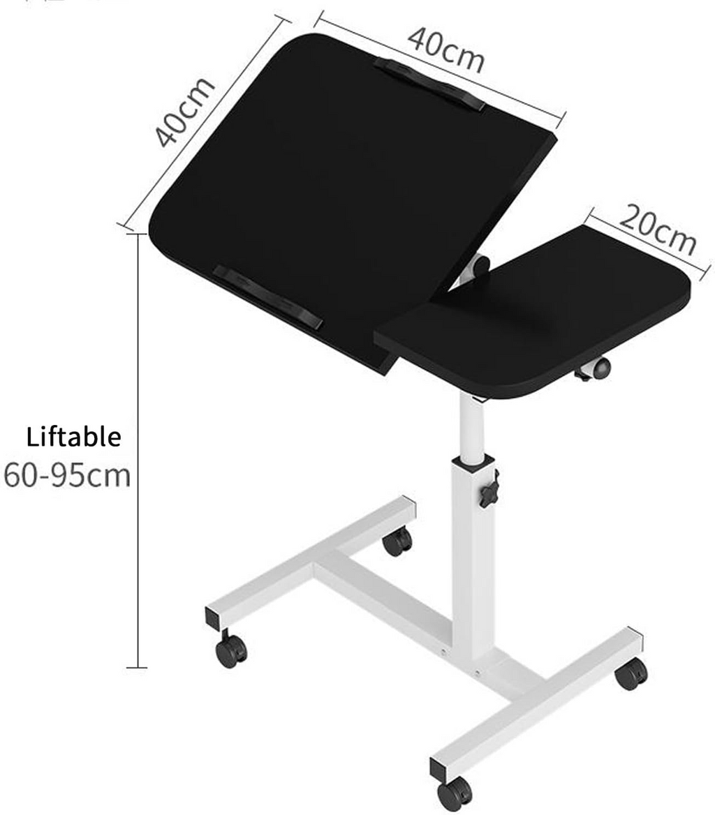 Height Adjustable Side Table with Wheels – Laptop Stand, Bed & Overbed Table for Living Room & Bedroom AS13