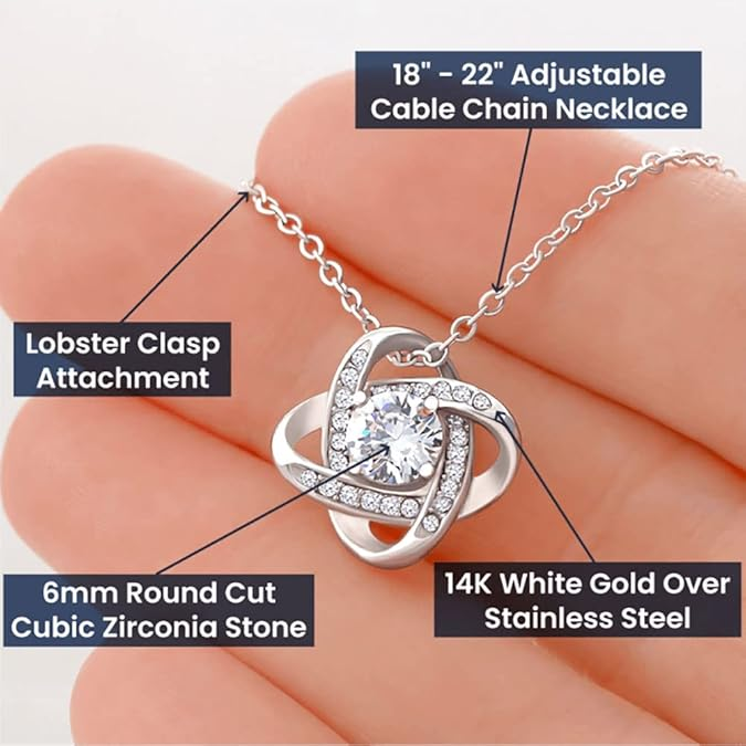 Love Knot Pendant for Her, Necklace with Message Card, Couple Jewelry