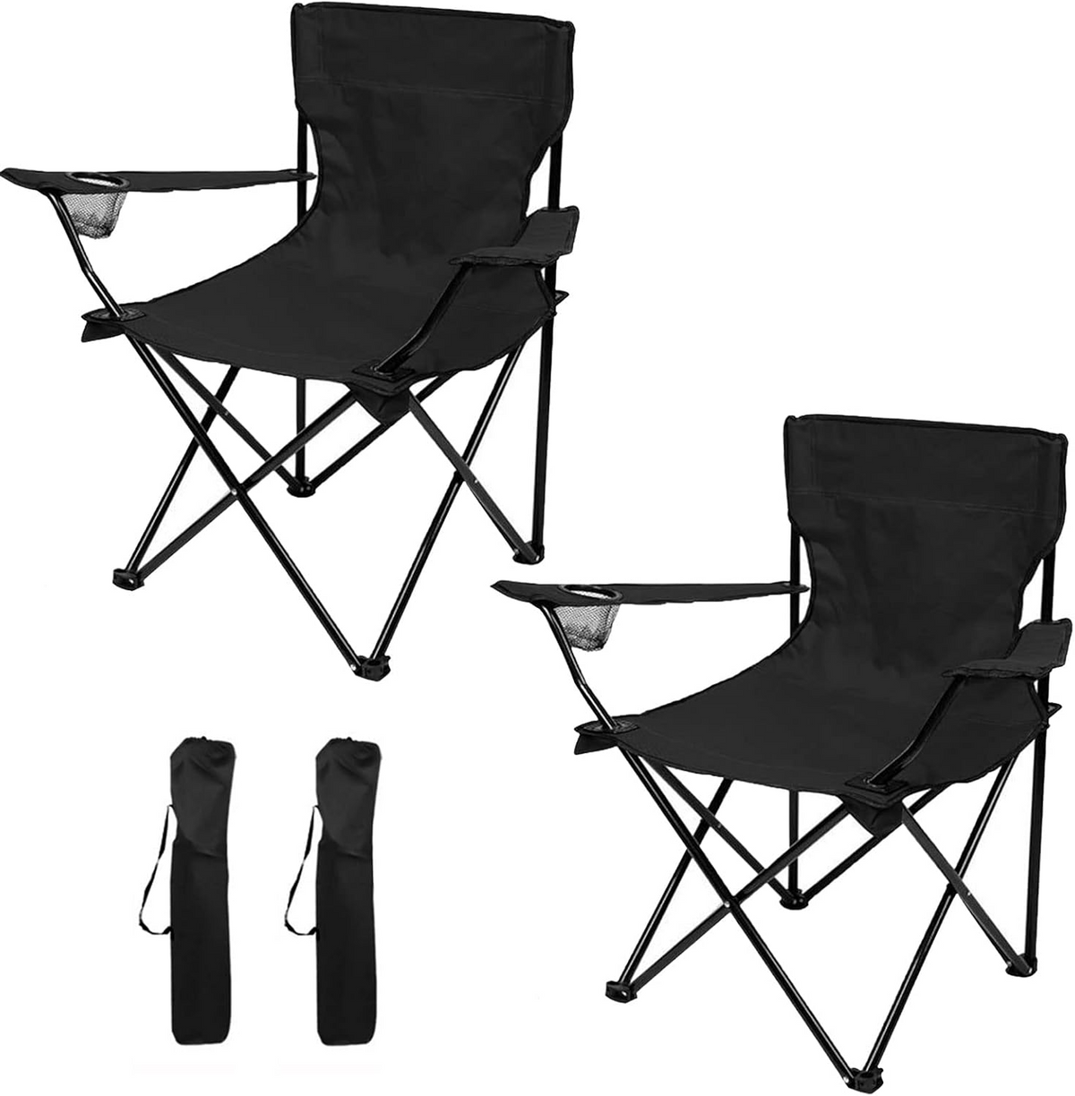 Portable & Foldable Camping Chair with Cup Holder, Outdoor Chair – Black