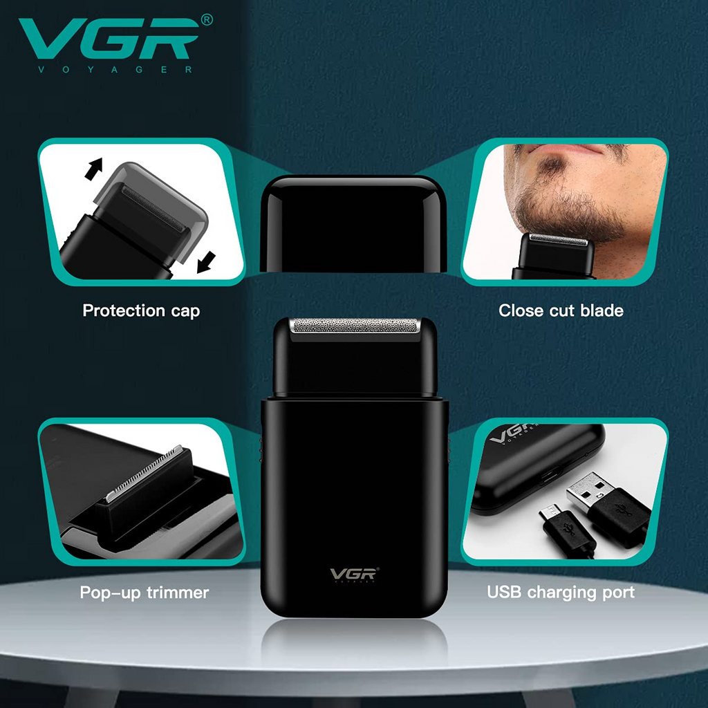 VGR V390 Ultra-Thin Electric Shaver & Beard Trimmer – Rechargeable Razor with USB