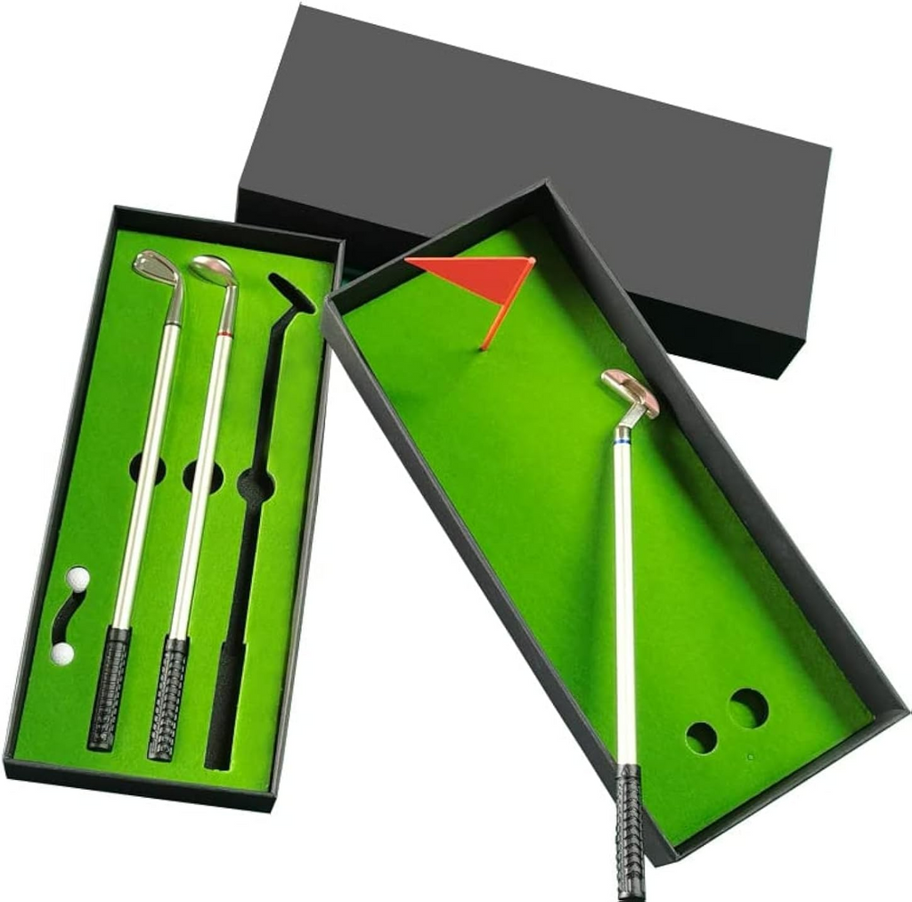 Golf Pen, Mini Golf Gift Set, Desktop Golf Ball Pen Gift, 3 Golf Clubs Pens with Balls and Flag