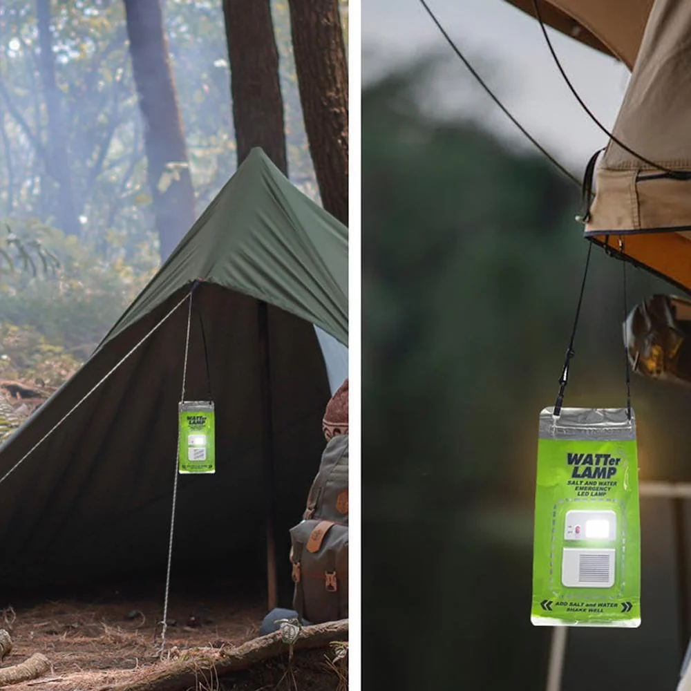 Portable Salt Water LED Lamp for Camping, Hiking & Emergencies.
