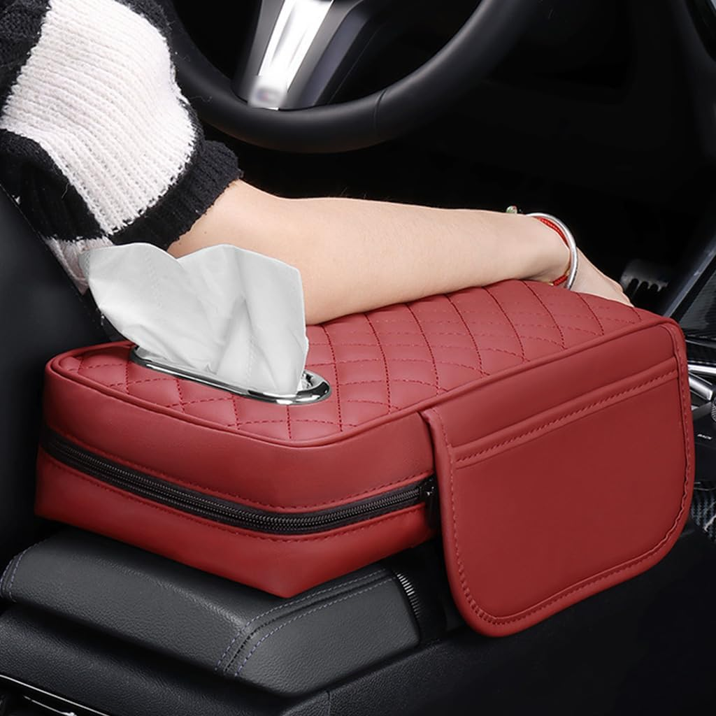 Car Console Armrest Cover with Memory Foam Cushion & Tissue Storage