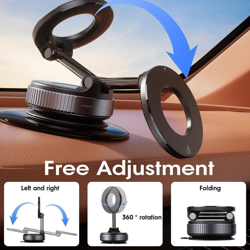 Magnetic Car Phone Mount – Upgraded Vacuum Suction Holder, 360° Adjustable Dashboard & Windshield Bracket