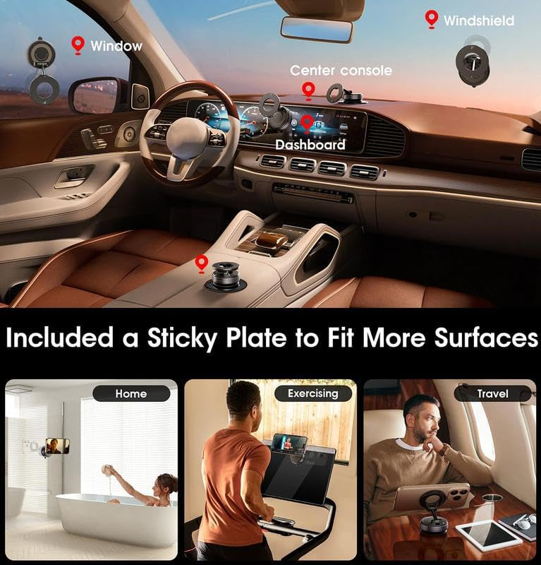 Magnetic Car Phone Mount – Upgraded Vacuum Suction Holder, 360° Adjustable Dashboard & Windshield Bracket