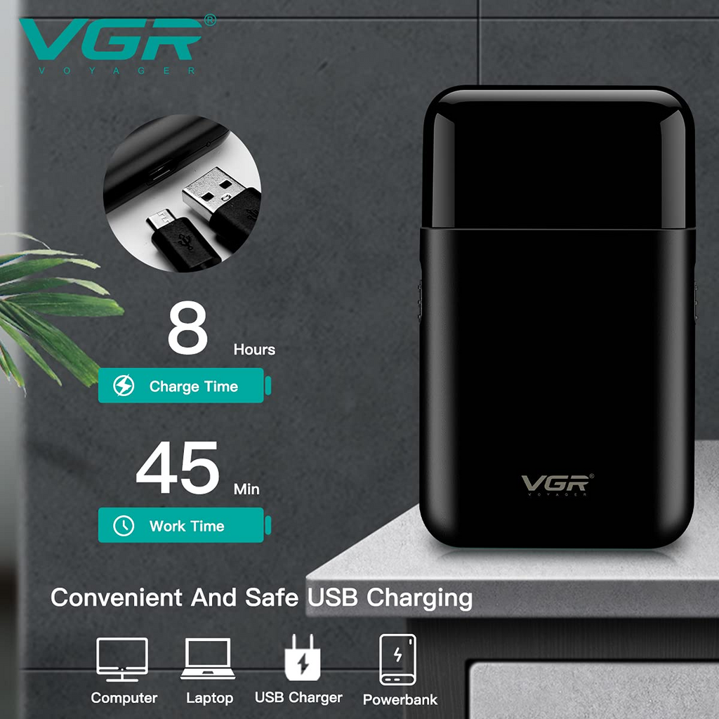 VGR V390 Ultra-Thin Electric Shaver & Beard Trimmer – Rechargeable Razor with USB