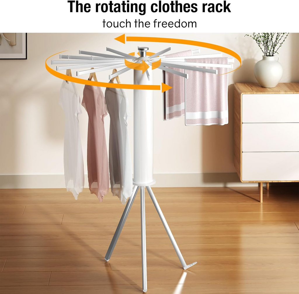 Folding Tripod Clothes Airer – Compact Drying Rack with 16 Rotating Arms, Aluminum, Indoor/Outdoor Use