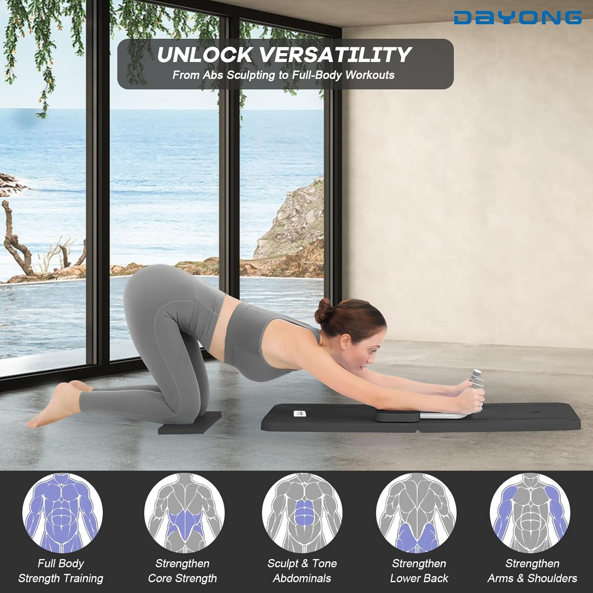 Foldable Pilates Reformer Machine – Multifunctional Home Fitness Board with Ab Roller