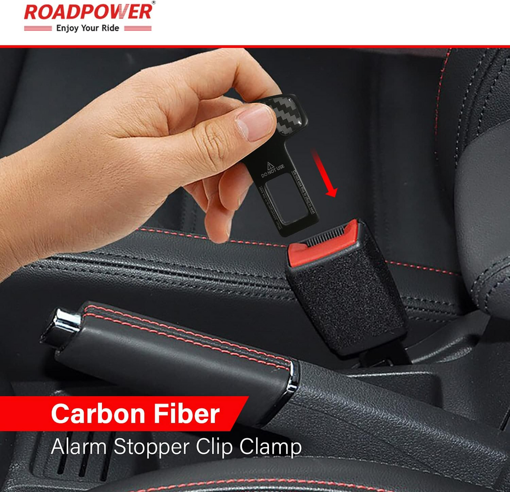 Car Safety Seat Belt Buckle Alarm Stopper Silencer Clip Clamp Carbon Fiber Universal (2 Pcs)