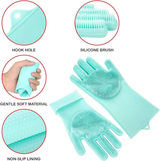 Silicone Dish Washing Gloves (Multicolor , 1 Pair)