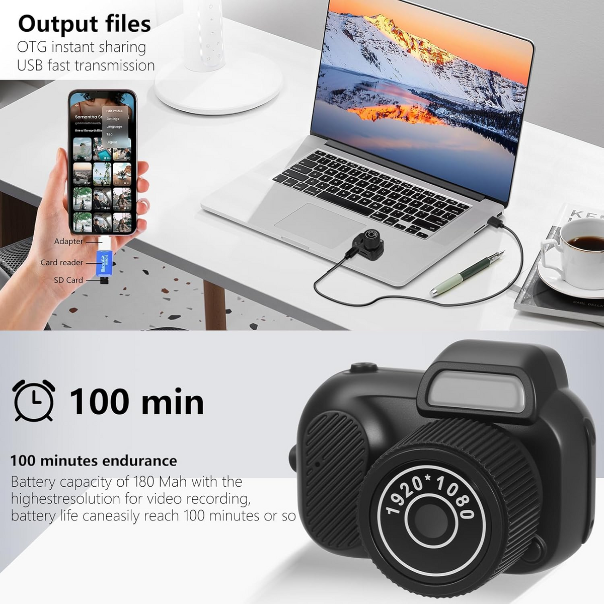 Mini Keychain Camera, 8MP, Supports SD Card Images, with Screen, Mini Digital Body Camera