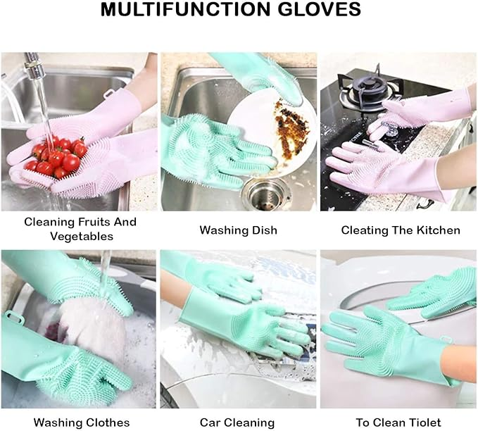 Silicone Dish Washing Gloves (Multicolor , 1 Pair)
