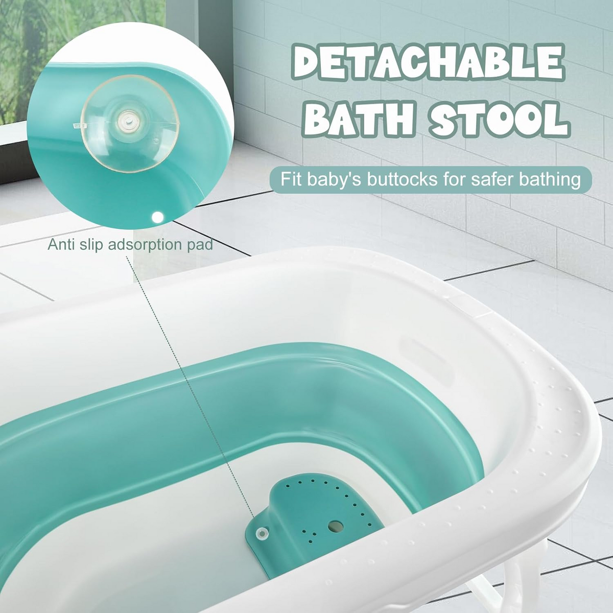 Foldable Baby Bath Tub with Bath Seat and Non-Slip Holder for Safety