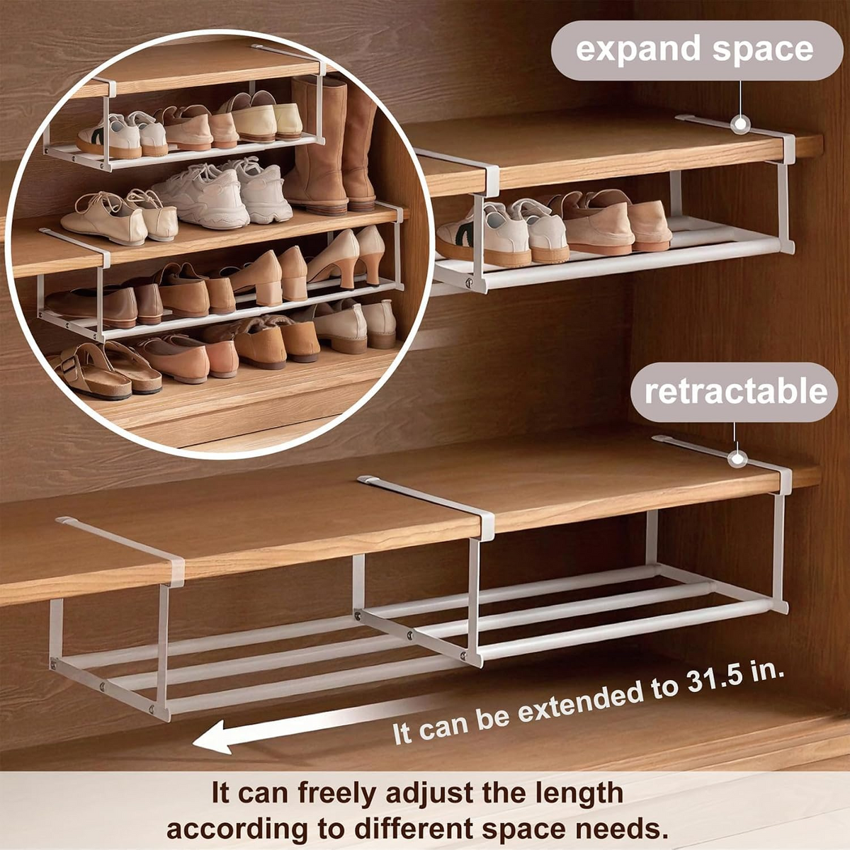 Expandable Shoe Rack Organizer - Adjustable Shoe Rack & Under Cabinet Shelf ( BLACK COLOR )