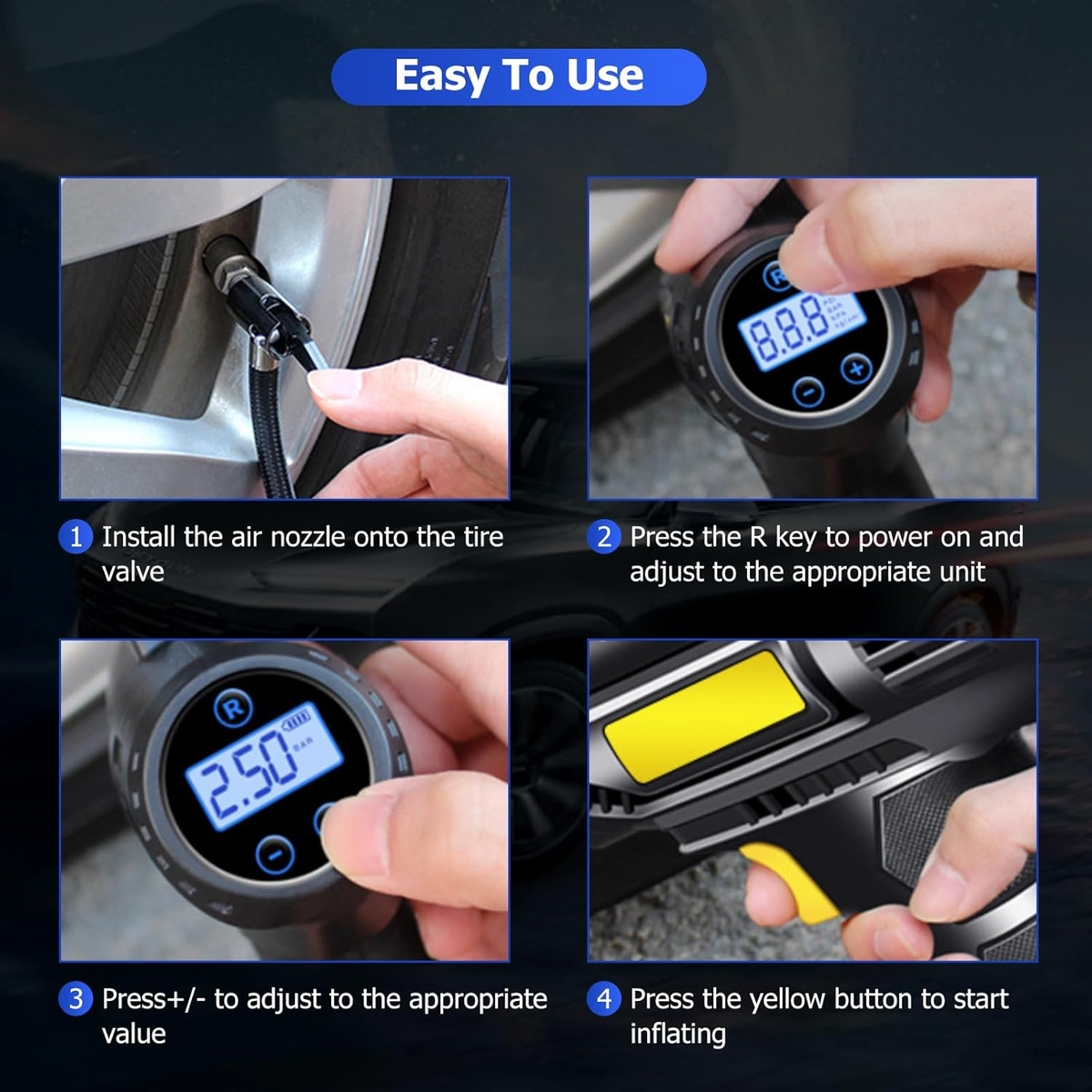 Tyre Inflator Pump Car Air Compressor Auto Shut-Off Portable 12V MK-311