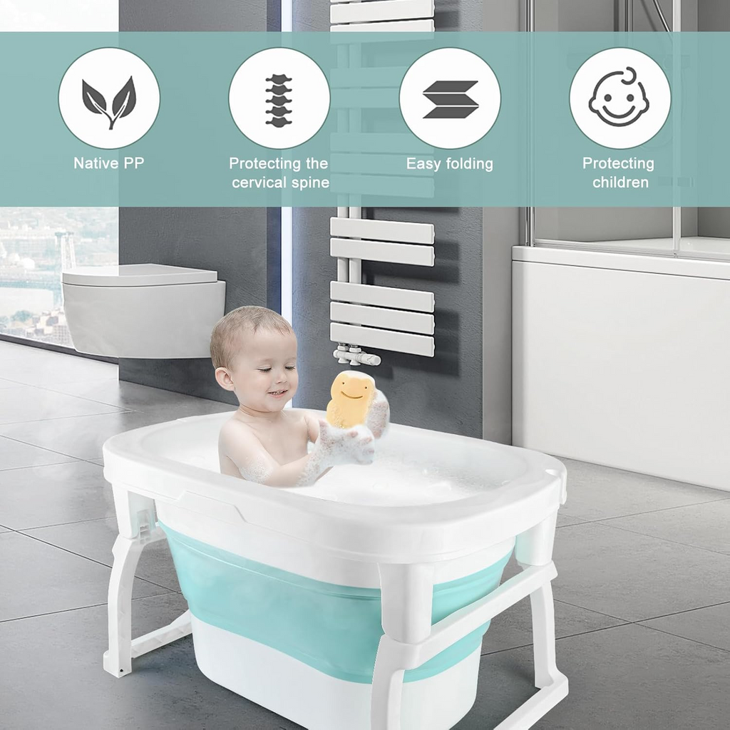 Foldable Baby Bath Tub with Bath Seat and Non-Slip Holder for Safety