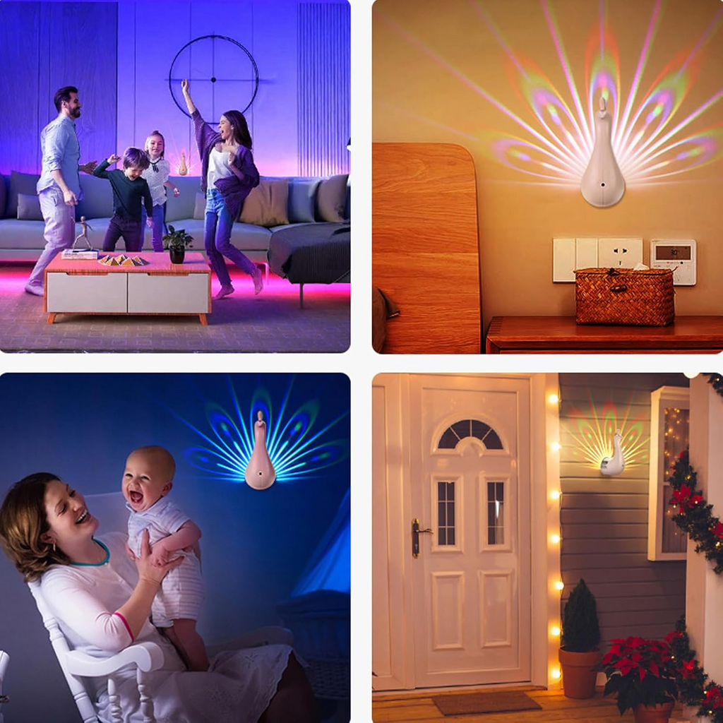 Peacock Projection Lamp, Wall Light with Remote Control
