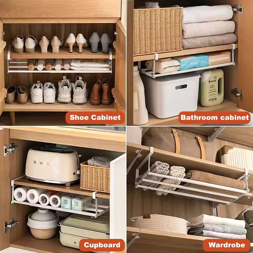 Expandable Shoe Rack Organizer - Adjustable Shoe Rack & Under Cabinet Shelf ( BLACK COLOR )