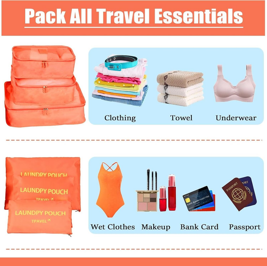 6-Piece Travel Packing Cubes Set – Foldable Luggage Organizer Bags