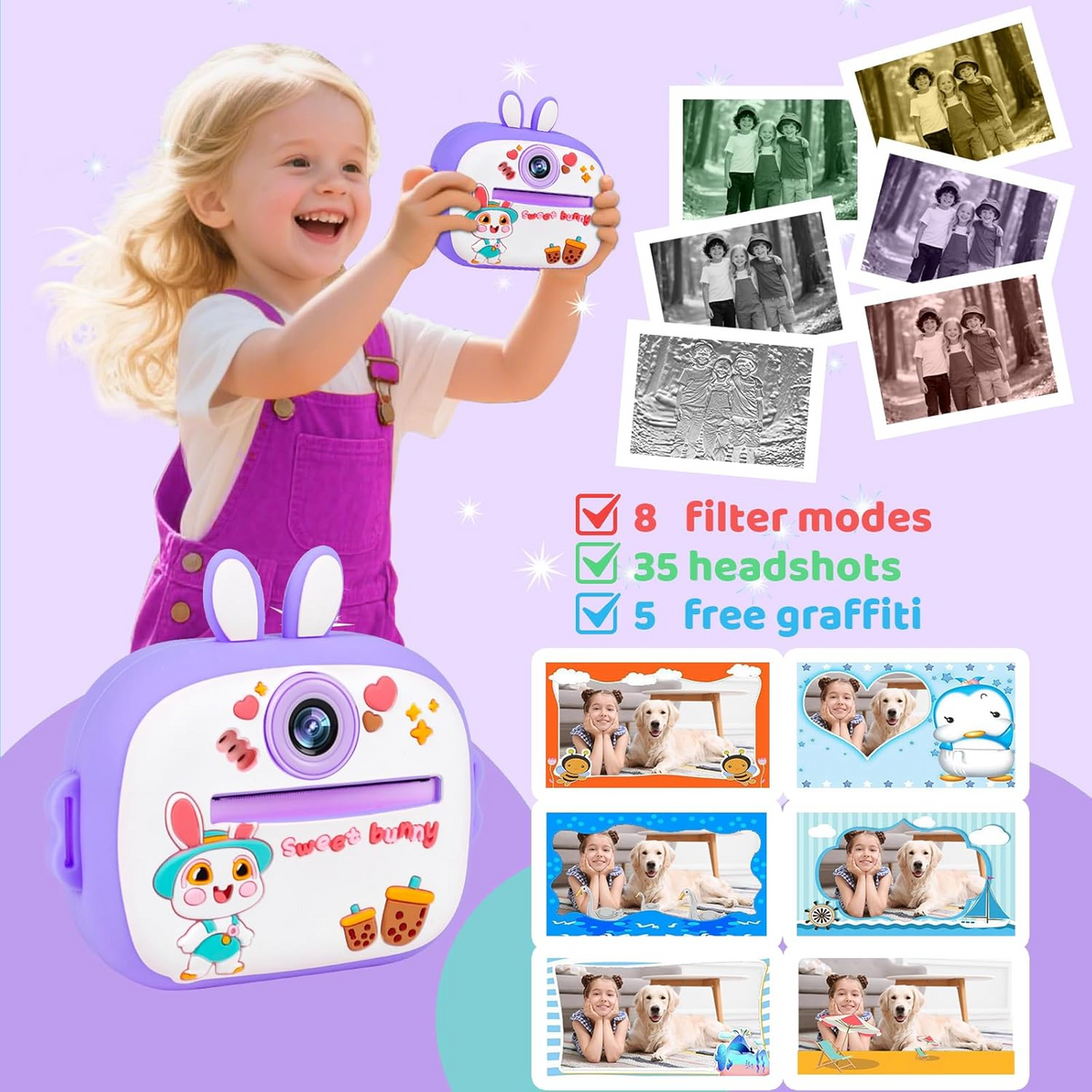 Kids Instant Print Camera with 2.4" Screen, 1080P HD