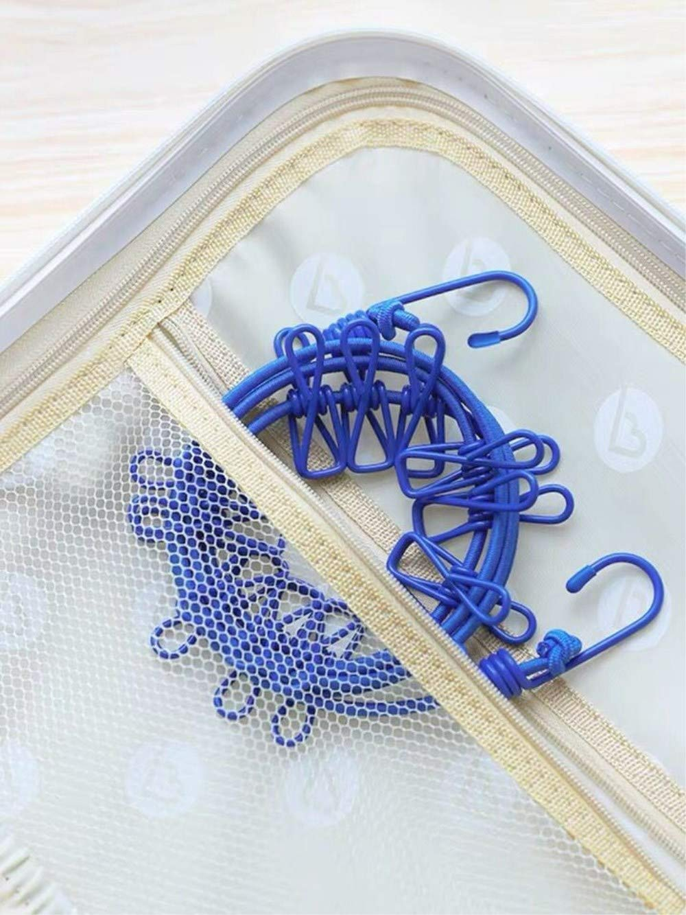 Portable Elastic Rope Clothesline Adjustable with 12pcs Clothespins Cloth Hanger