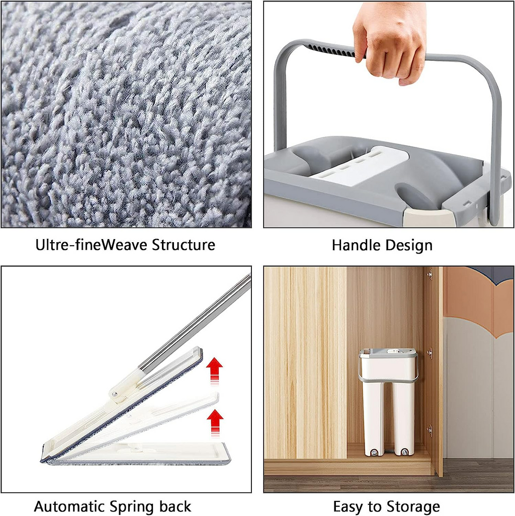 Household Cleaning Tool Wet Dry Hand-Free Mop Bucket Set With Plastic Basket Cloth Material