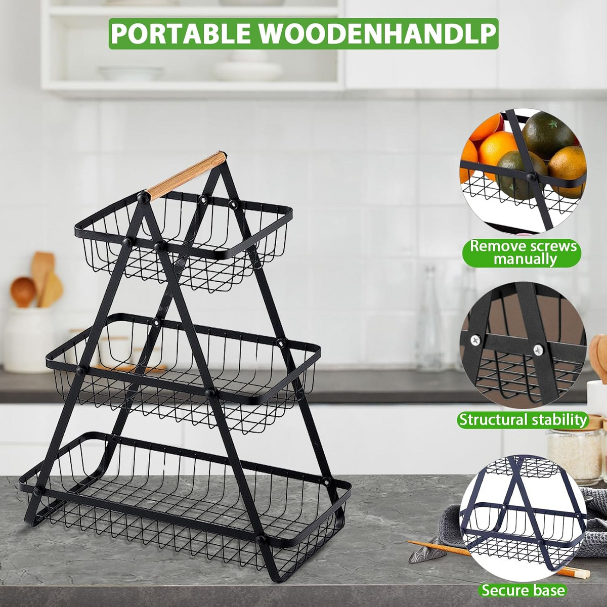 3 Tier Countertop Iron Storage Basket