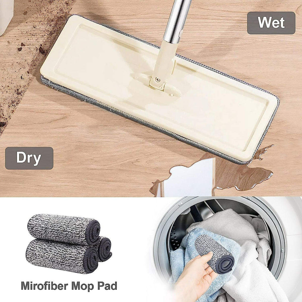 Household Cleaning Tool Wet Dry Hand-Free Mop Bucket Set With Plastic Basket Cloth Material