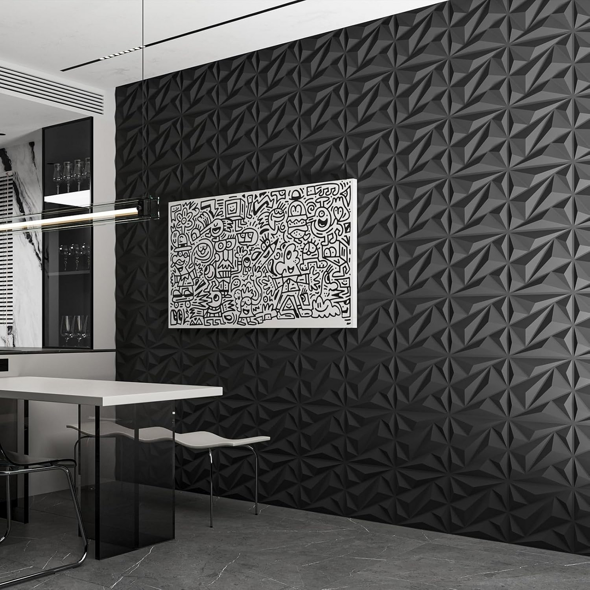 3D Black Diamond PVC Wall Panels