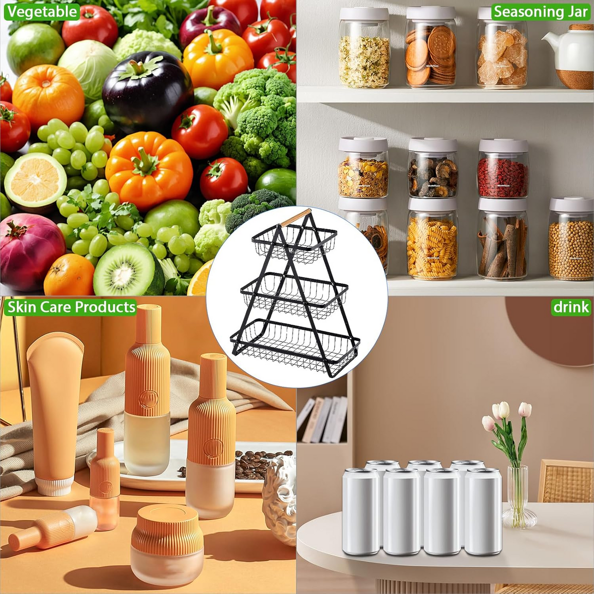 3 Tier Countertop Iron Storage Basket