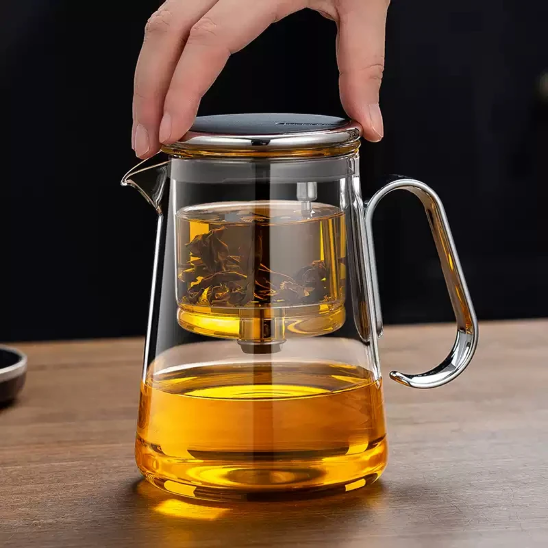 Luxury Large Glass Tea cup pot with One-Click Filter