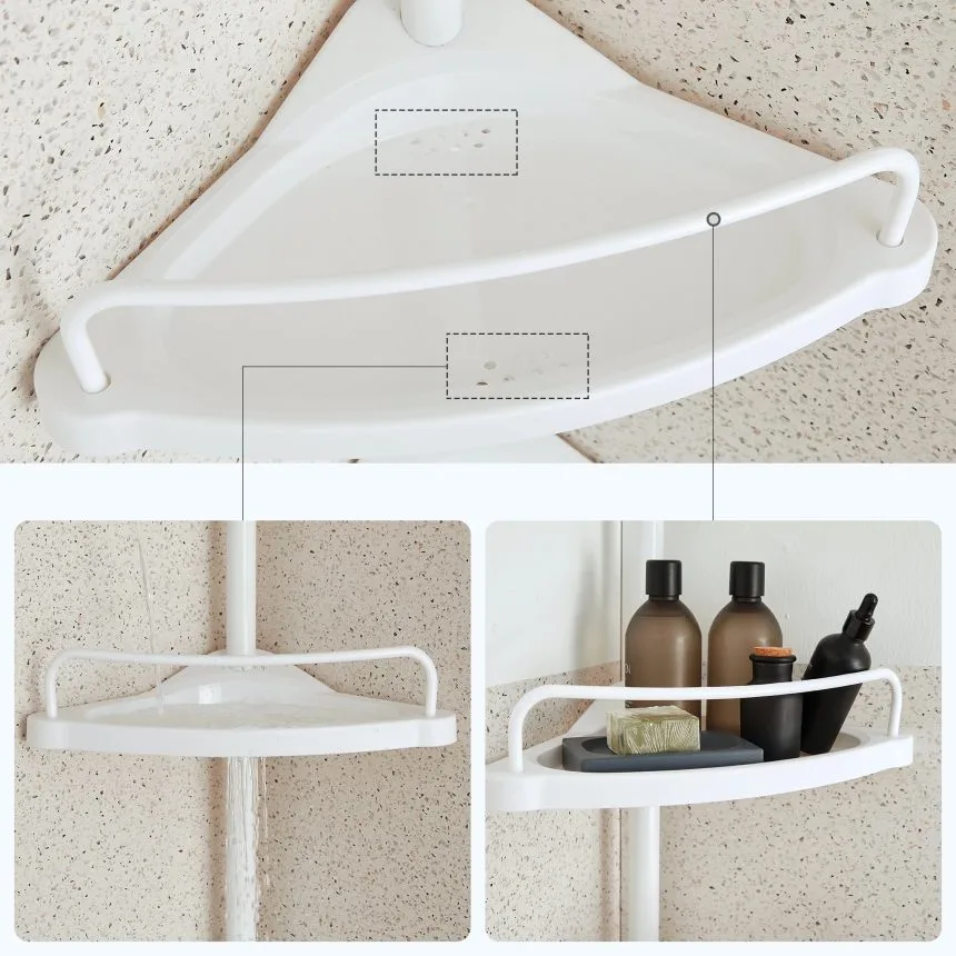 4 Tier Bathroom Corner Shelf with Towel Holder – Wall Mounted Storage Rack for Toiletries & Towels