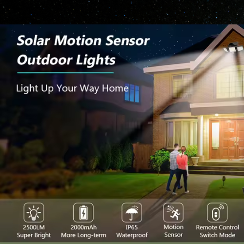 Solar Garden Wall Lights 108 LED 3 Head Motion Sensing Technology
