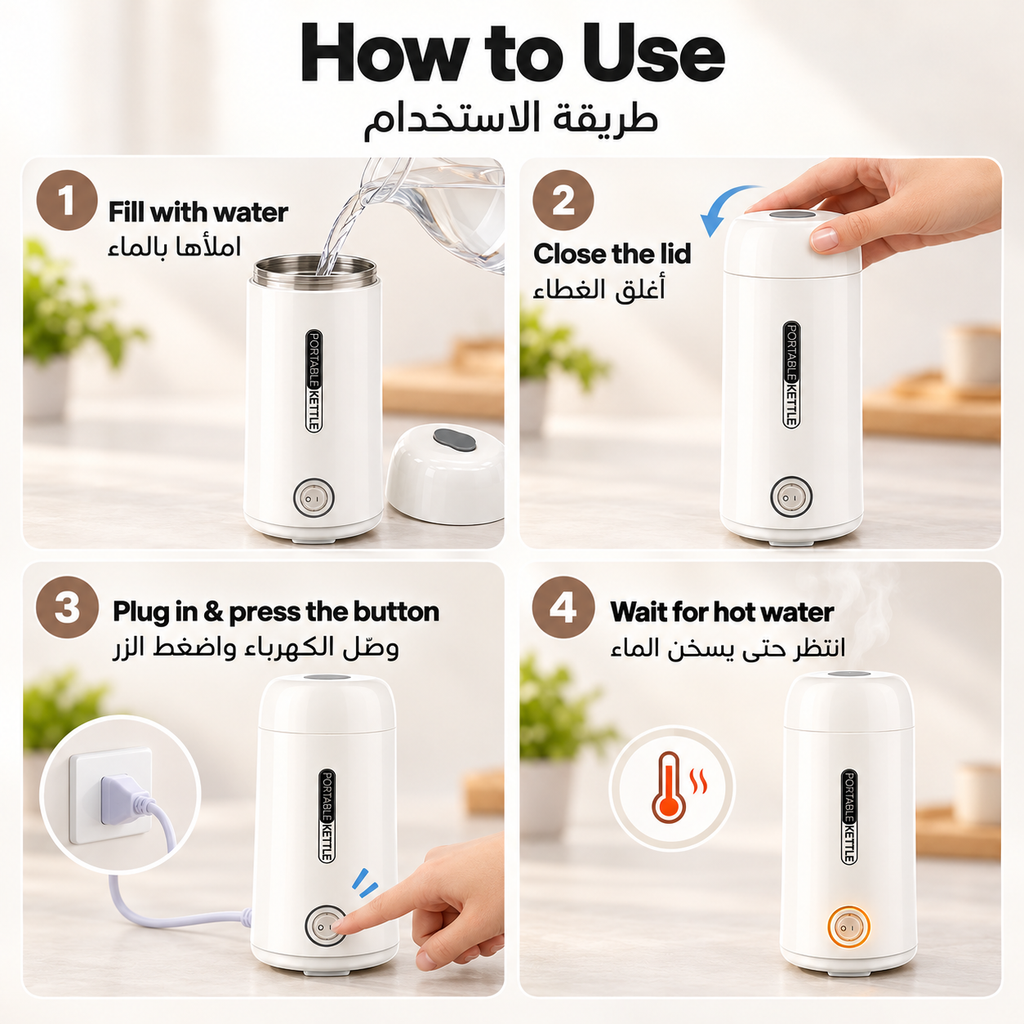 Portable Mini Electric Kettle 400 ml Travel Water Boiler with Fast Heating Function, Compact Hot Water Maker for Tea, Coffee & Milk, Electric Flask for Office, Home, Hotel and Camping