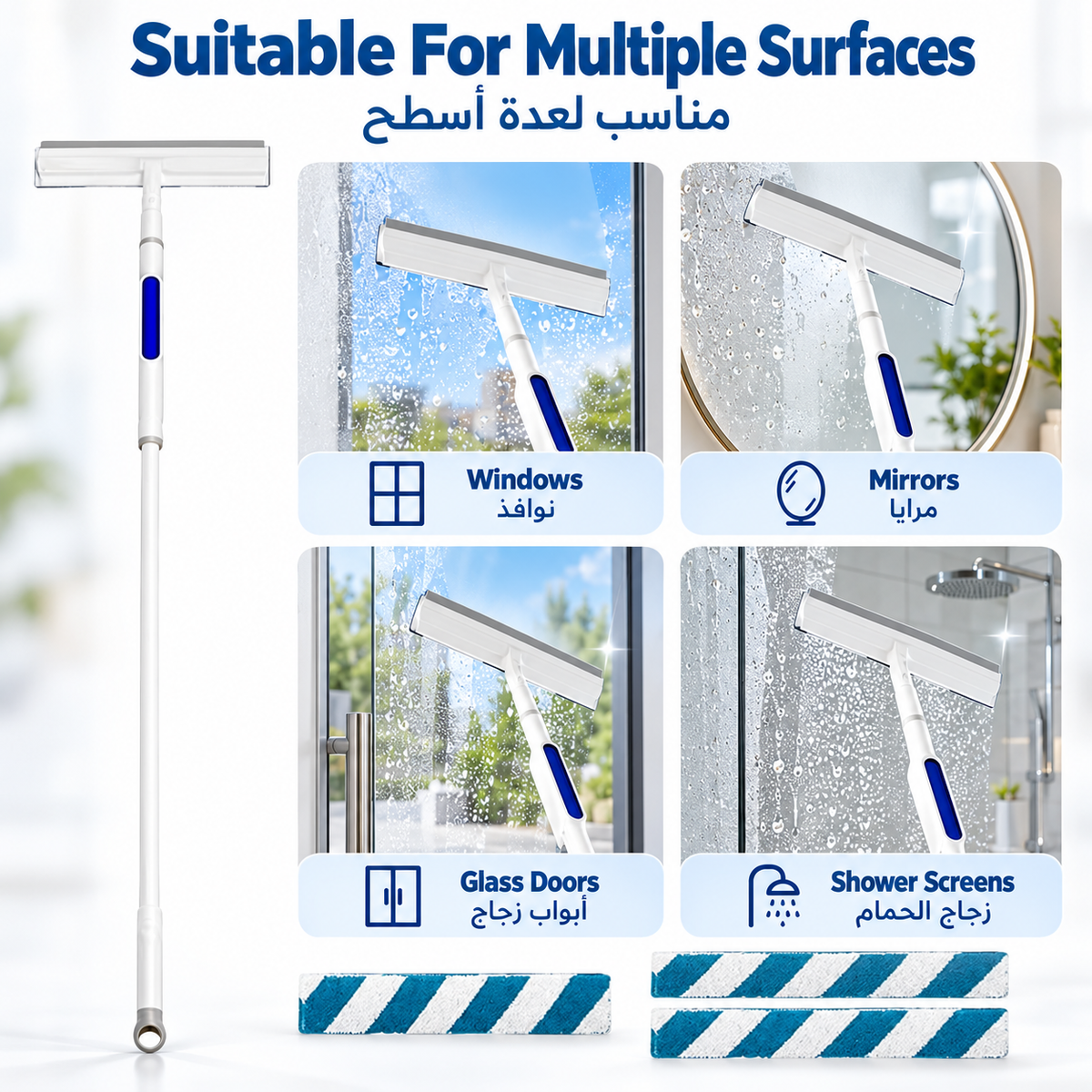 Squeegee for Window Cleaning with Spray, Double-Sided Spray Window Cleaner, Spray Window Cleaning Brooms Household Squeegees Window Cleaning Tools for Home Glass Cleaning (with 3 Microfiber Cloth)