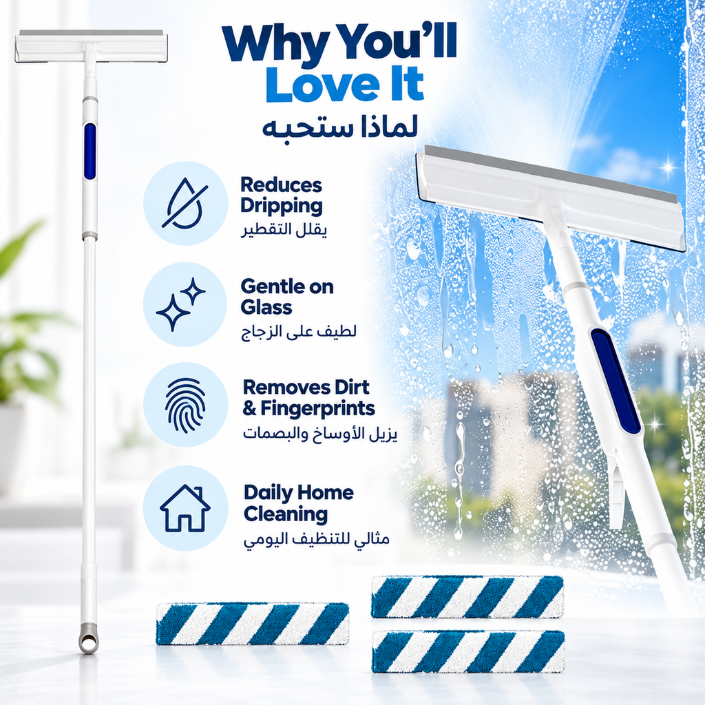 Squeegee for Window Cleaning with Spray, Double-Sided Spray Window Cleaner, Spray Window Cleaning Brooms Household Squeegees Window Cleaning Tools for Home Glass Cleaning (with 3 Microfiber Cloth)