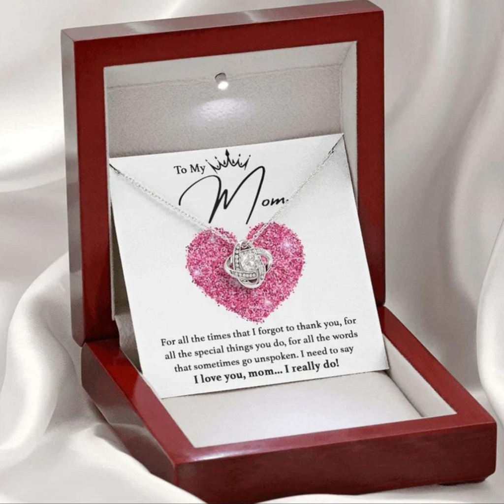 Love Knot Pendant for Her, Necklace with Message Card, Couple Jewelry