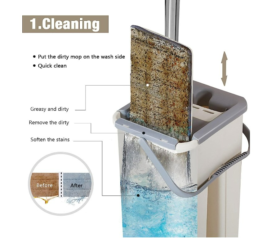 Household Cleaning Tool Wet Dry Hand-Free Mop Bucket Set With Plastic Basket Cloth Material