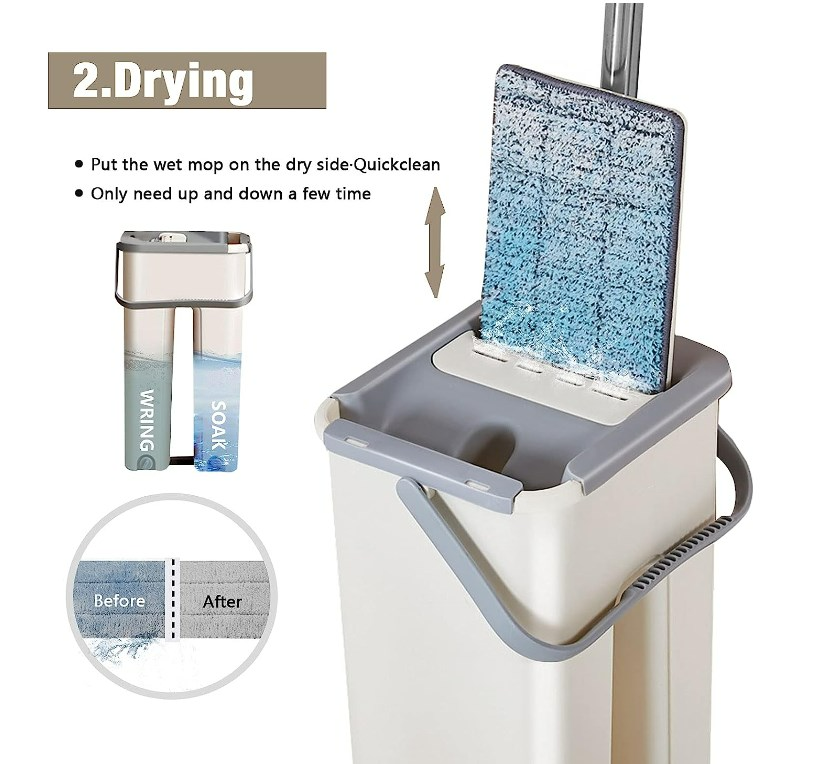 Household Cleaning Tool Wet Dry Hand-Free Mop Bucket Set With Plastic Basket Cloth Material